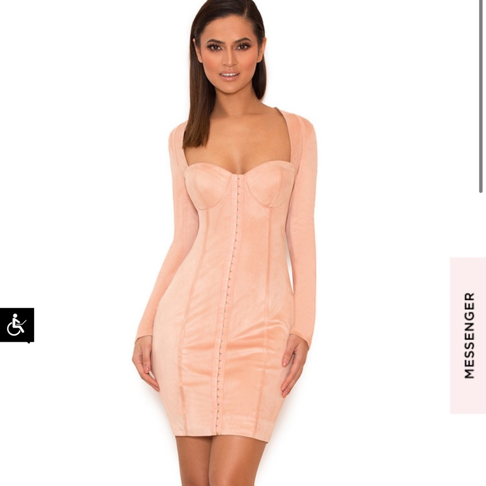 NEW House of CB “ RICCI” PALE PINK (Coral, peach) STRETCH SUEDETTE BUSTIER DRESS